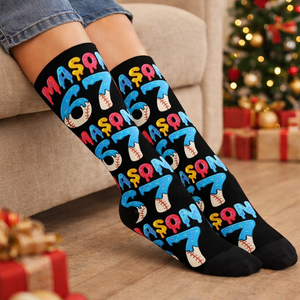 Custom Six Seven 6-7 Fun Meme Socks, 6-7 Meme Gift, 6-7 Funny Creams Drips Baseball Socks, Funny Christmas Gift