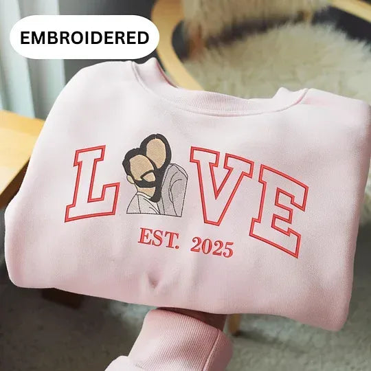 Personalized Embroidered Photo Couple LOVE Est Year Sweatshirt/Hoodie