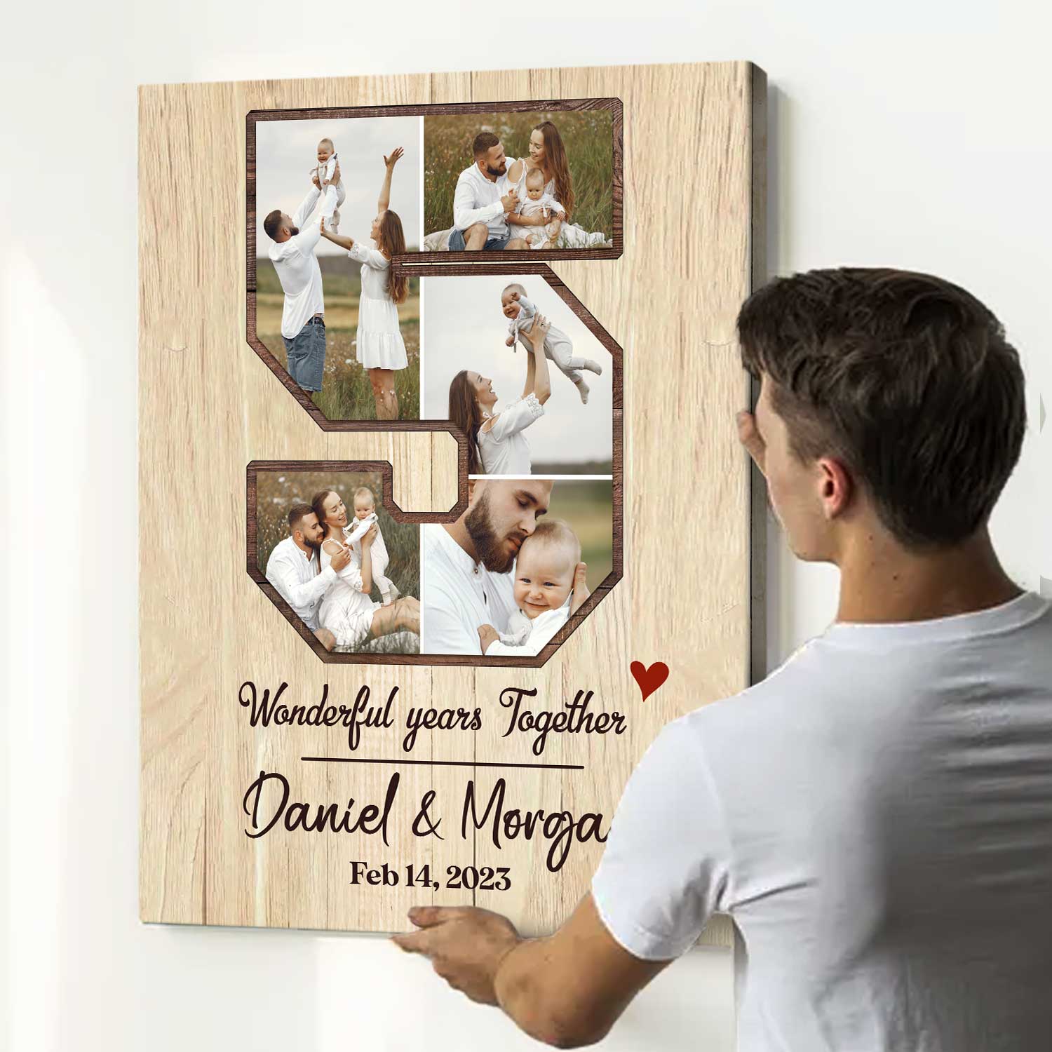 Personalized 5th Anniversary Gift, Custom 5 Year Anniversary Photo Collage, 5 Year Wedding Anniversary Gift For Him For Her