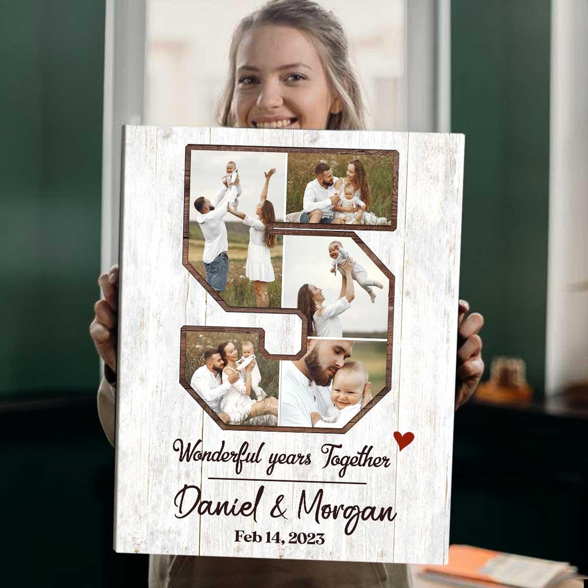 Personalized 5th Anniversary Gift, Custom 5 Year Anniversary Photo Collage, 5 Year Wedding Anniversary Gift For Him For Her