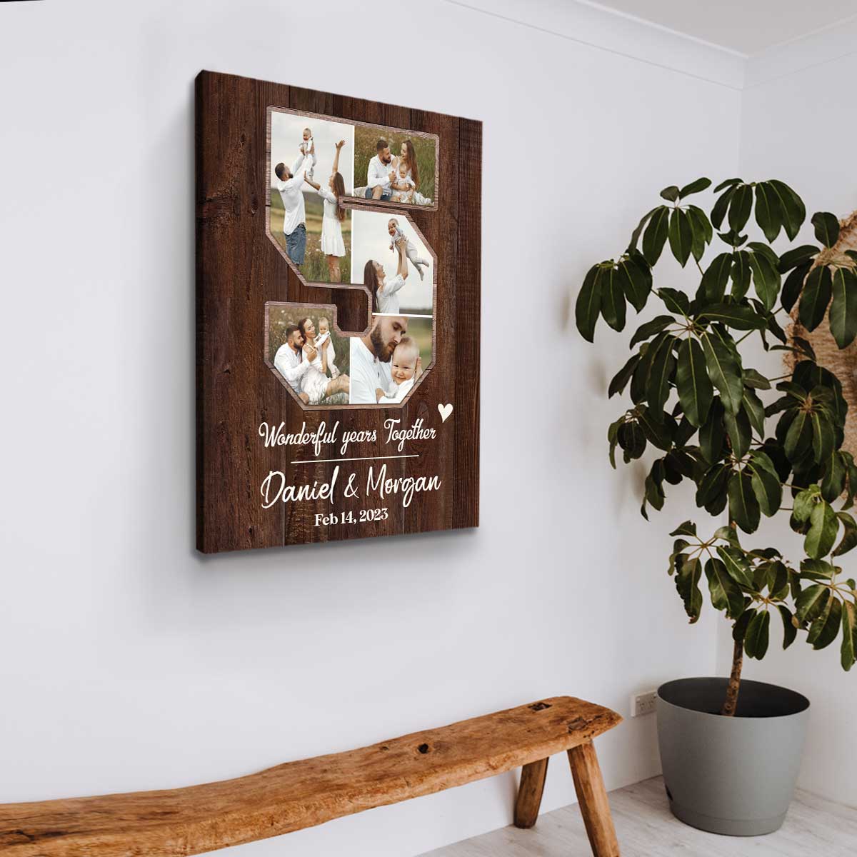 Personalized 5th Anniversary Gift, Custom 5 Year Anniversary Photo Collage, 5 Year Wedding Anniversary Gift For Him For Her