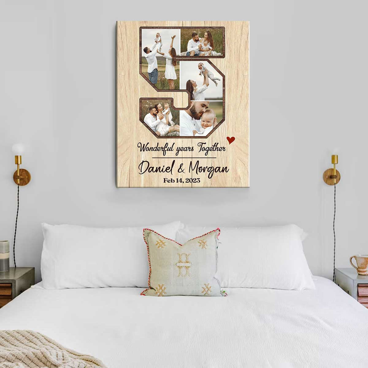 Personalized 5th Anniversary Gift, Custom 5 Year Anniversary Photo Collage, 5 Year Wedding Anniversary Gift For Him For Her