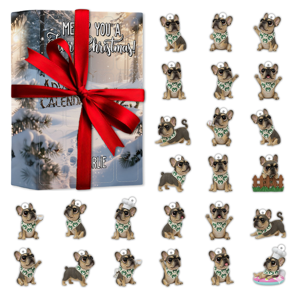 Merry Furry Christmas - Personalized Dog Advent Calendar With Ornaments Making 24 Art Acrylic Ornament With Your Photo