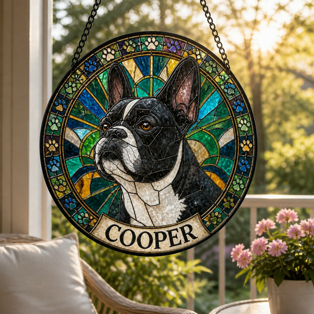 Custom Stained-Glass Pet Portrait Suncatcher – Round - Personalized Suncatcher Stained Glass 10483caa-f06c-4675-a7f1-379a5f5fcc63.jpg