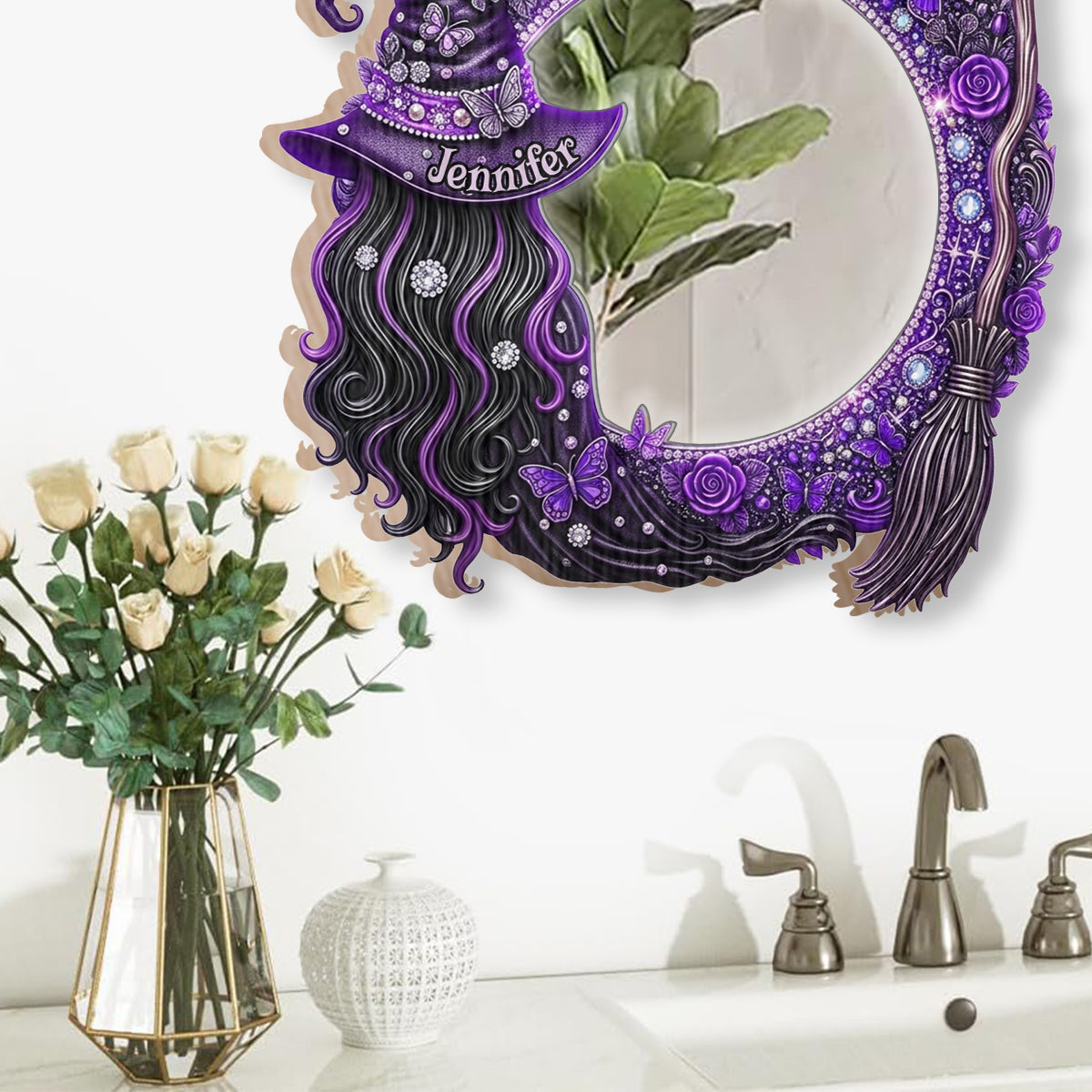 Beautiful Witch - Personalized Witch Wall Hanging Mirror Halloween Gift Housewarming Gift