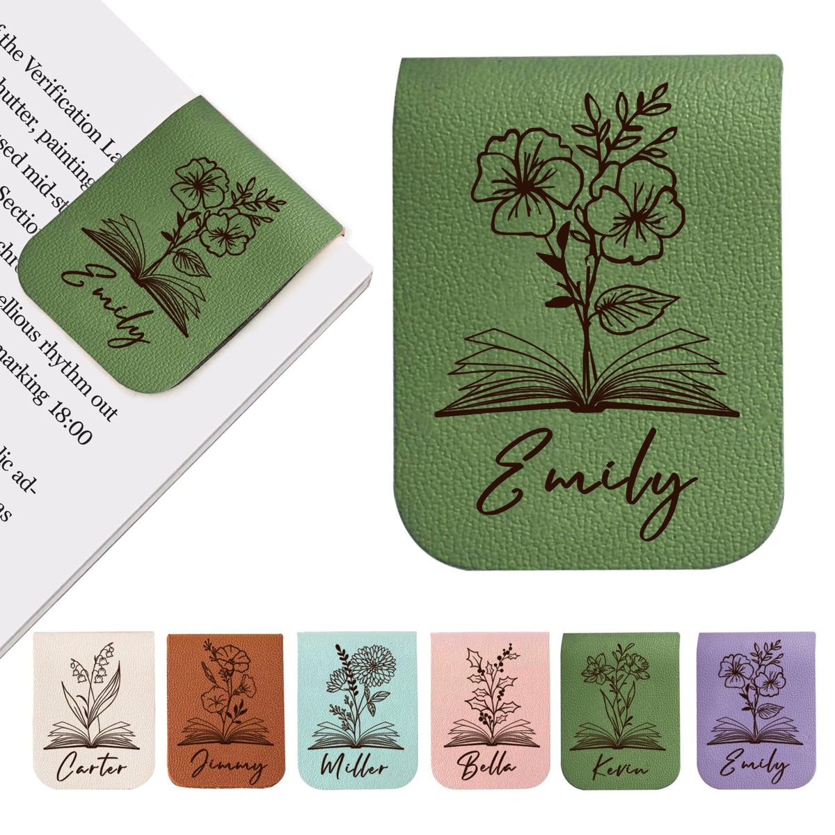Personalized Leather Magnetic Bookmark, Engraved Birth Flower Book Mark Gifts 1055d30d-4053-411b-a15d-6186364bdd85-3.jpg