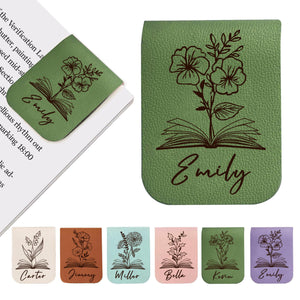 Personalized Leather Magnetic Bookmark, Engraved Birth Flower Book Mark Gifts 1055d30d-4053-411b-a15d-6186364bdd85-3.jpg