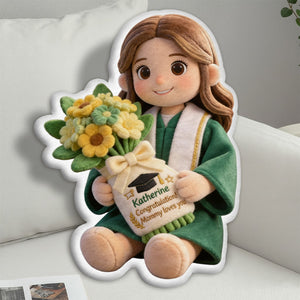 Graduation Gift Doll with Bouquet - Personalized Graduation Faux Fur Shaped Pillow