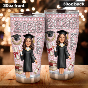 Personalized Glitter Graduation Cup with Mini Graduate Figurine - Personalized Tumbler