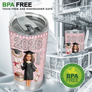 Personalized Glitter Graduation Cup with Mini Graduate Figurine - Personalized Tumbler