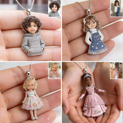 Any Kid Photo - Personalized Kid Shaped Metal Pendant Necklace