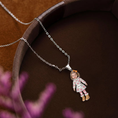 Any Kid Photo - Personalized Kid Shaped Metal Pendant Necklace