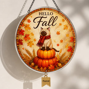 Hello Fall Cat Garden Flag — Personalized Pet Name - Personalized 1 Layered Suncatcher with Charm 109459a2-af0f-40c1-bfac-bb751fd93db1.jpg