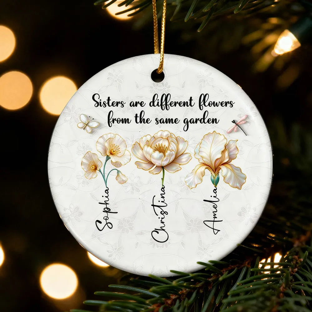3D Pearl Effect Birth Flowers Sisters From The Same Garden - Personalized Ornament - Christmas Gift For Sisters, Besties