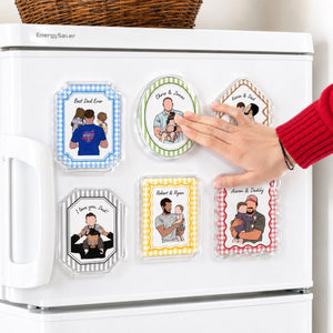 Personalized Portrait From Photo Dad And Kids Magnet: Custom Photo Frame Magnet, Fathers Day Gift For Dad, Gift For Husband, New Dad Gift