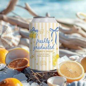 Personalized Summer Vibe Graduation Can Cooler, Striped Graduate Can Cooler, Congrats College Graduate Party Favors, Graduation Party Favors