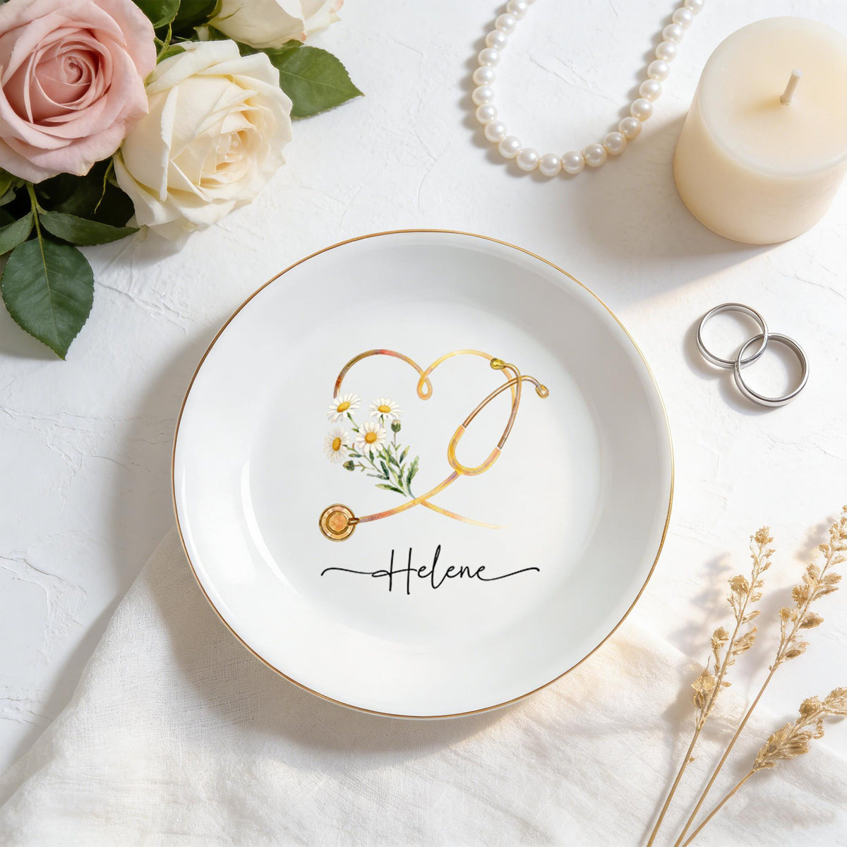 Personalized Nurse Ring Dish: Nurse Graduation Jewelry Dish, Stethoscope Trinket Dish With Name, Nurse Retirement Keepsake, Nurse Day Gift