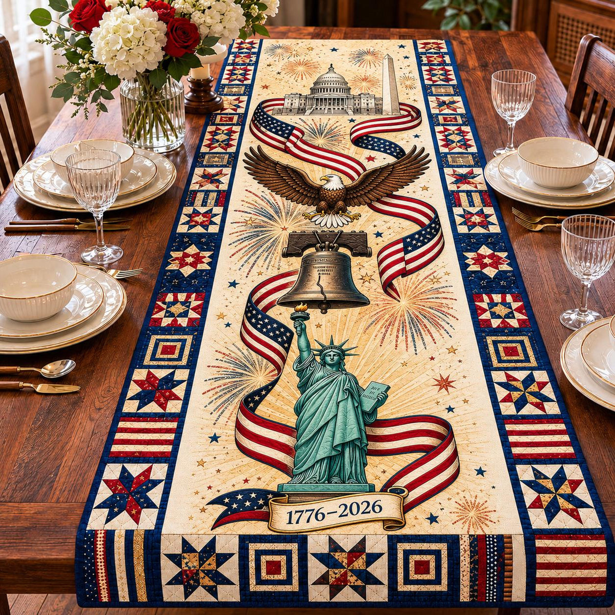 USA 250th Anniversary Table Runner, Patriotic America 1776-2026 Table Decor, Independence Day Dining Table Runner, Americana Home Decoration