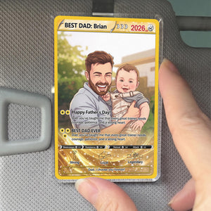 Custom Poke Card Father's Day Car Visor For Dad, Personalized Trading Card Style Car Visor Picture Holder, Dad And Kid Portrait Car Visor Clip