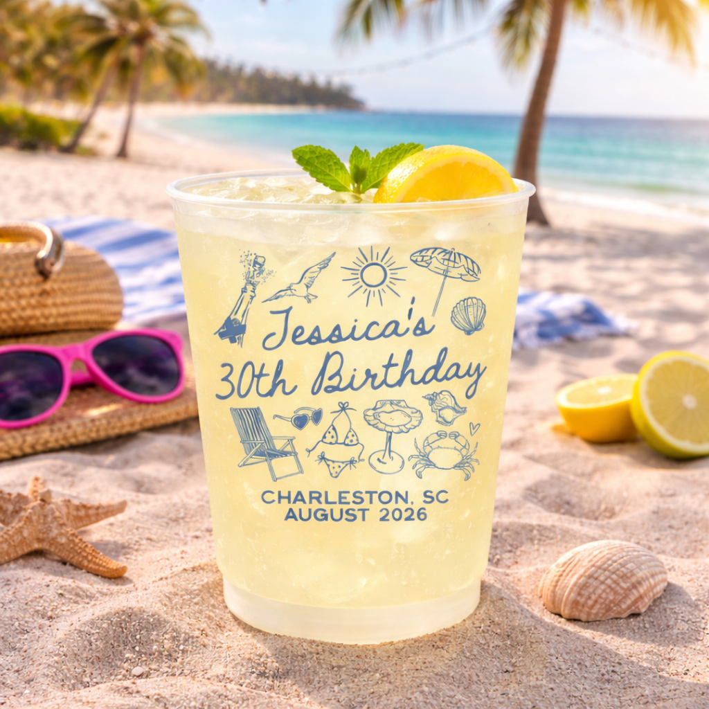 Beach Birthday Cups Coastal Birthday Party Decor, Custom Frosted Cup for Birthday Party, Personalized Frosted Cup