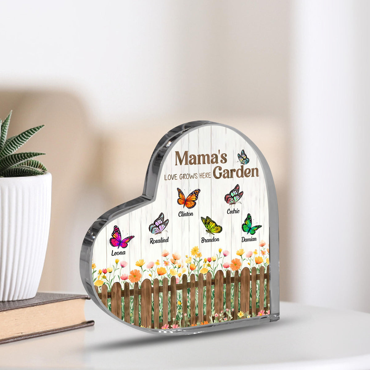 Mom's Garden Heart Acrylic Plaque with Kids Names, Flower Acrylic Plaque, Family Keepsake, Nana s Blessings, Grandma Garden Plaque