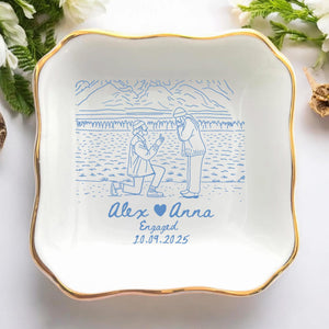 Personalized Couple Portrait Ring Dish, Engagement Gift, Wedding Gift For Bride, Handmade Custom Photo Ring Dish, Custom Photo Jewelry Tray