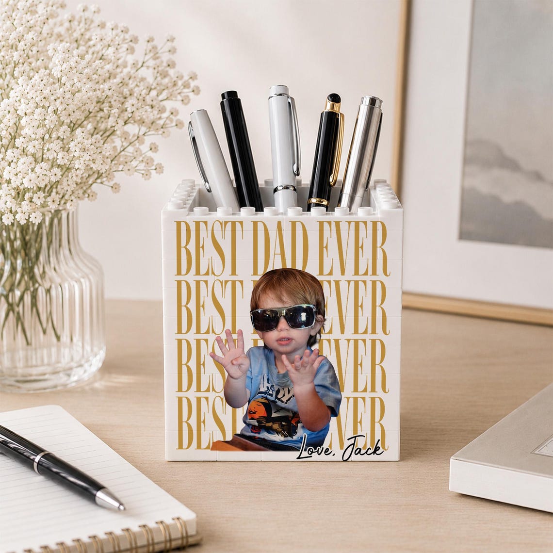 Personalized Photo Dad Building Block Pen Holder, Brick Photo Pencil Pot, Fathers Day Gift, Gift for Dad, Fathers Day Gift from Kids