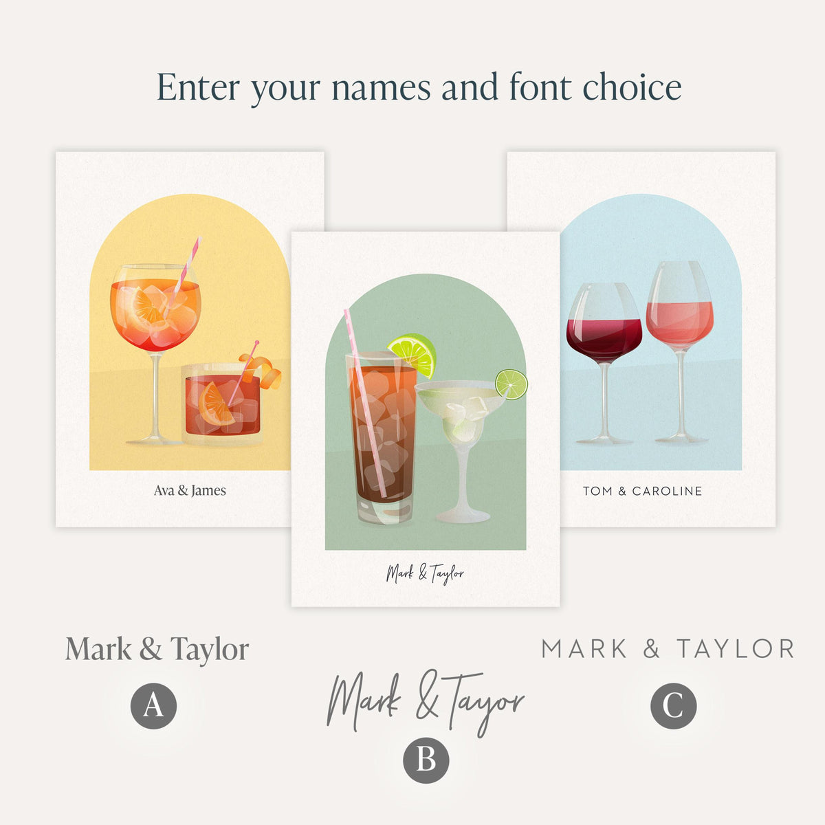 Personalised Name Wine, Beer & Cocktail Wall Art, Bar Cart Decor, Cocktail Bar At Home Decor