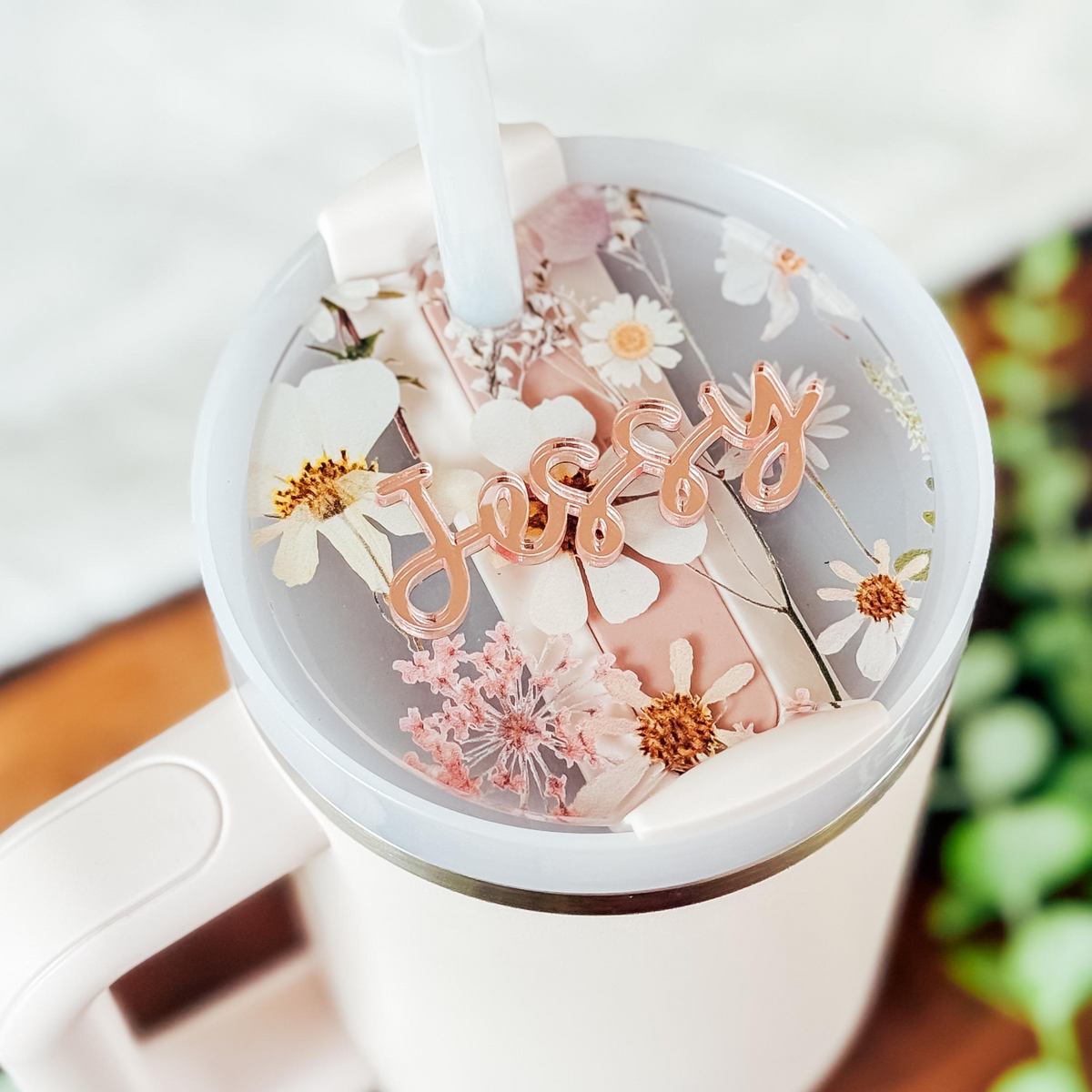 Flower Pattern Tumbler Topper, Custom Tumbler Name Tumbler Topper Name Tag, Gift For Her