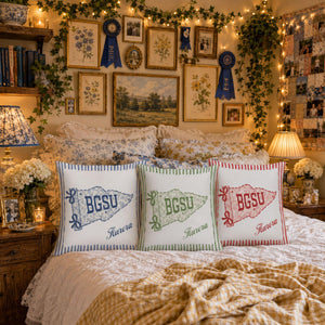 Personalized College Pillow, Custom Name Dorm Decor, Preppy Pennant Pillow, Floral Bow Pillow, Graduation Gift, College Bound Gift