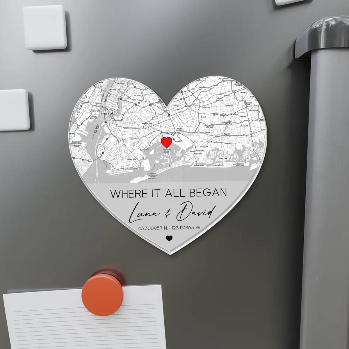 Personalized Anniversary Gift, Custom Location Map Fridge Magnet, Where We Met Map Magnet, Gift For Him, Newly Engaged Gift, Couples Gift