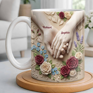 Couple Holds Hands And Roses - Personalized Mug - Gift For Couple
