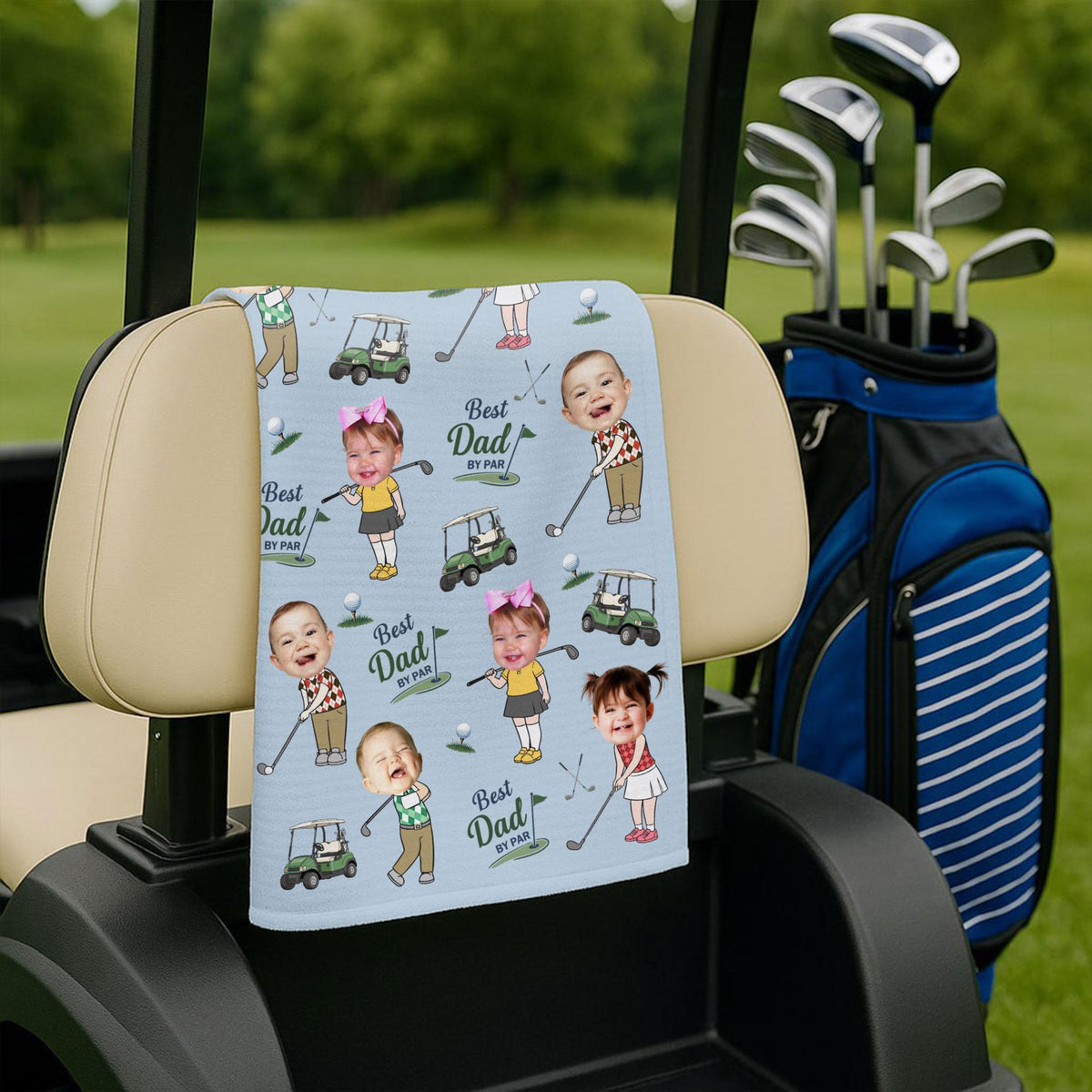 Personalized Baby Photo Golf Towel for Dad, Kids Photo Golf Towel, Best Dad By Par Towel, Fathers Day Gift For Husband, Golf Dad Gift