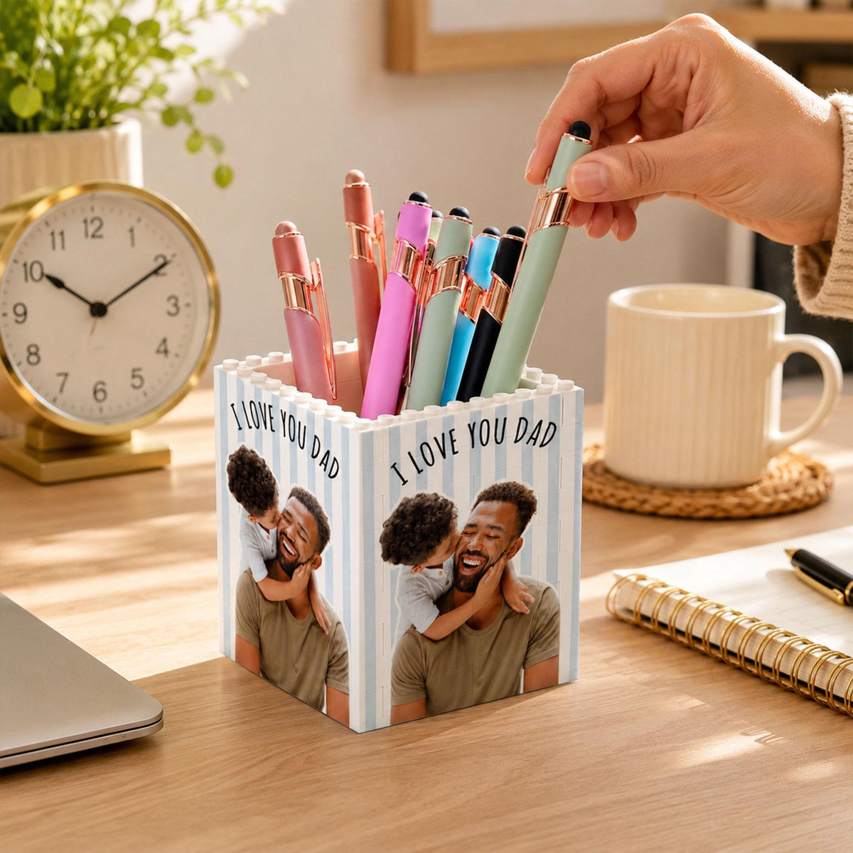 Personalized Photo Building Block Pen Holder, Best Dad Puzzle Block, New Dad Gift, Gift For Papa, Father's Day Gift For Dad, Husband