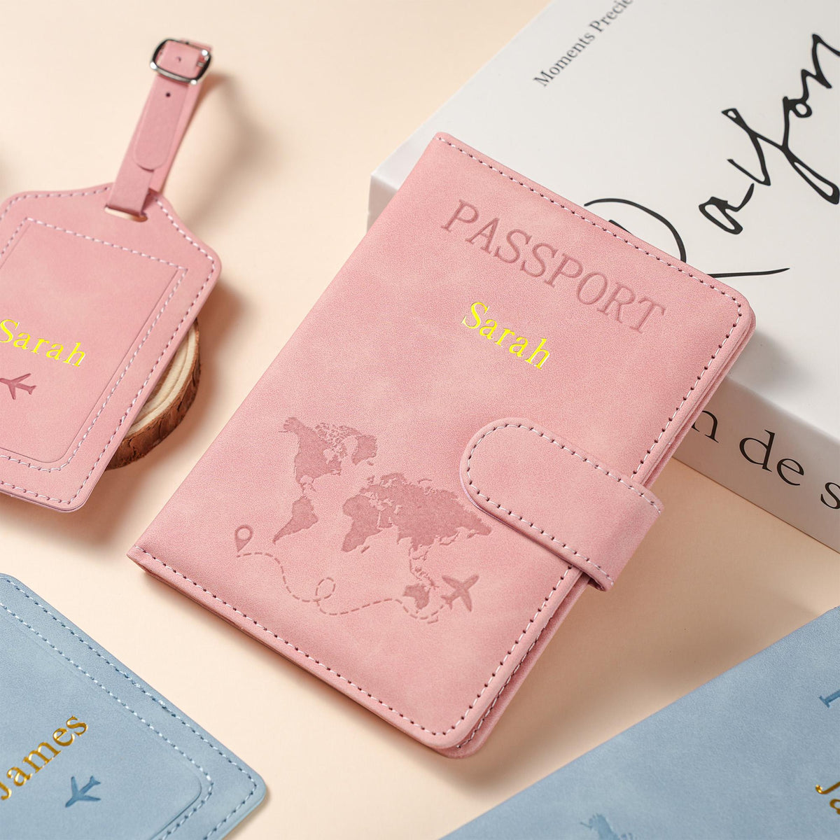 Personalized Passport Holder & Luggage Tag Set RFID Protection for Travelers, Custom Travel Gift