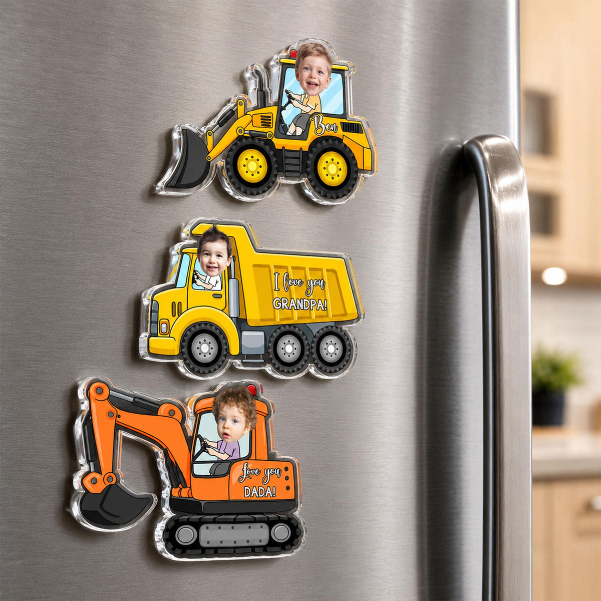 Personalized Kid Ride on Vehicle Fridge Magnet: Custom Baby Face Car Magnet, Best Gift for Dad, Mom, Gradma, Grandpa