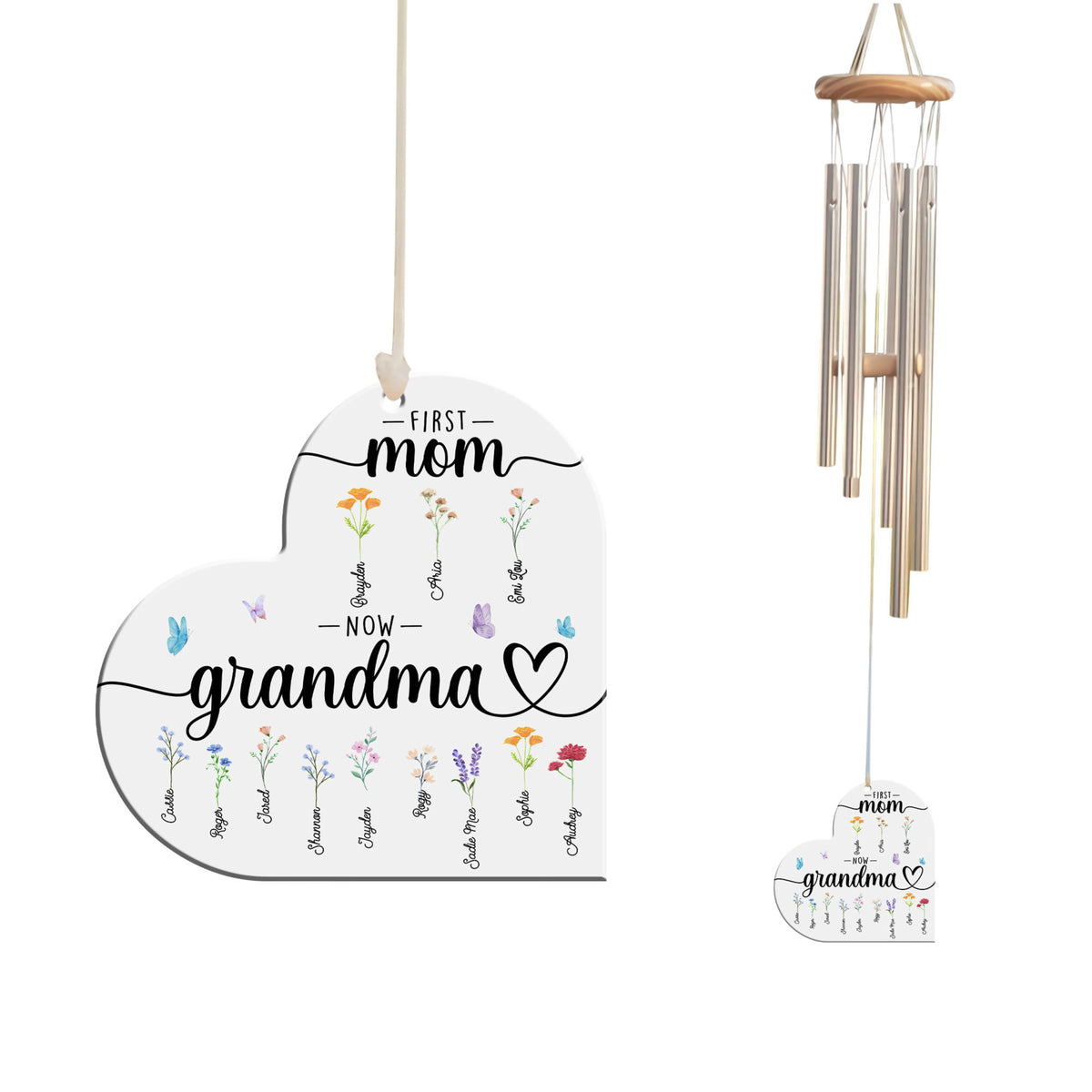 First Mom Now Grandma Custom Birth Month Flower - Personalized Windchime - Gift For Grandma, Mother's Day, Birthday Gift