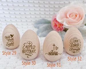 Personalized Engraved Wooden Egg for Easter Egg Basket, Easter egg table setting, Easter tray Easter Christian decor, He is risen