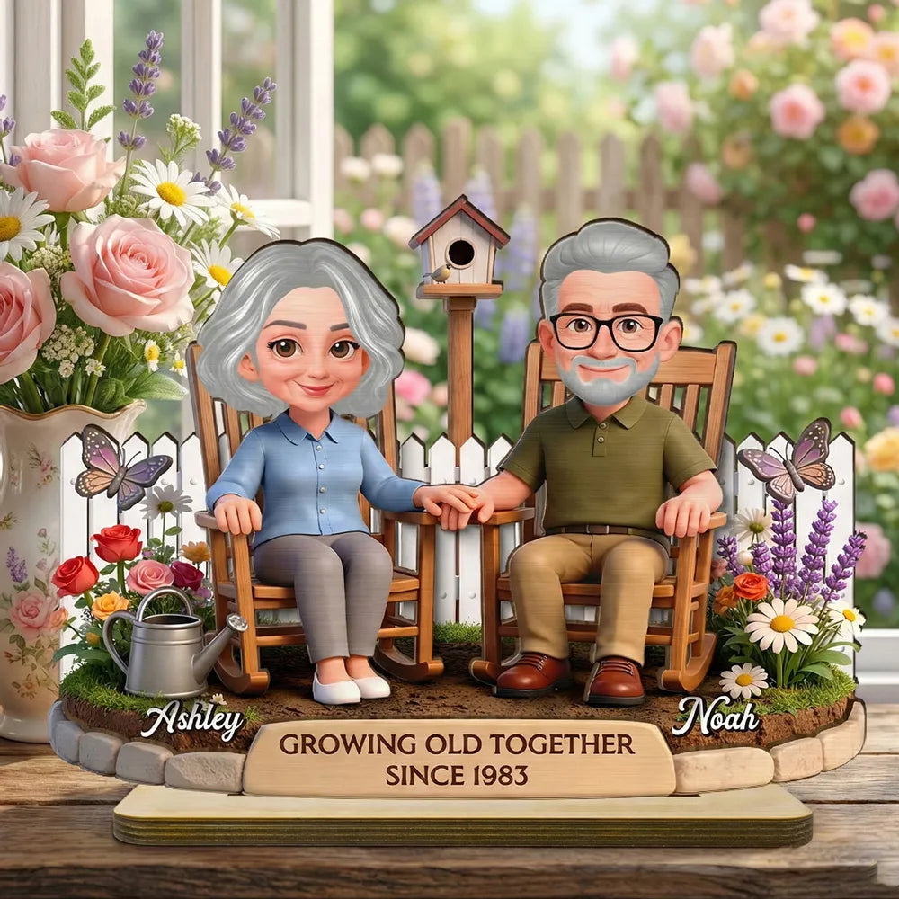 3D Effect Backyard Couple Growing Old Together - Personalized Wooden Plaque - Anniversary, Valentine's Day Gift For Couple