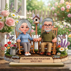 3D Effect Backyard Couple Growing Old Together - Personalized Wooden Plaque - Anniversary, Valentine's Day Gift For Couple