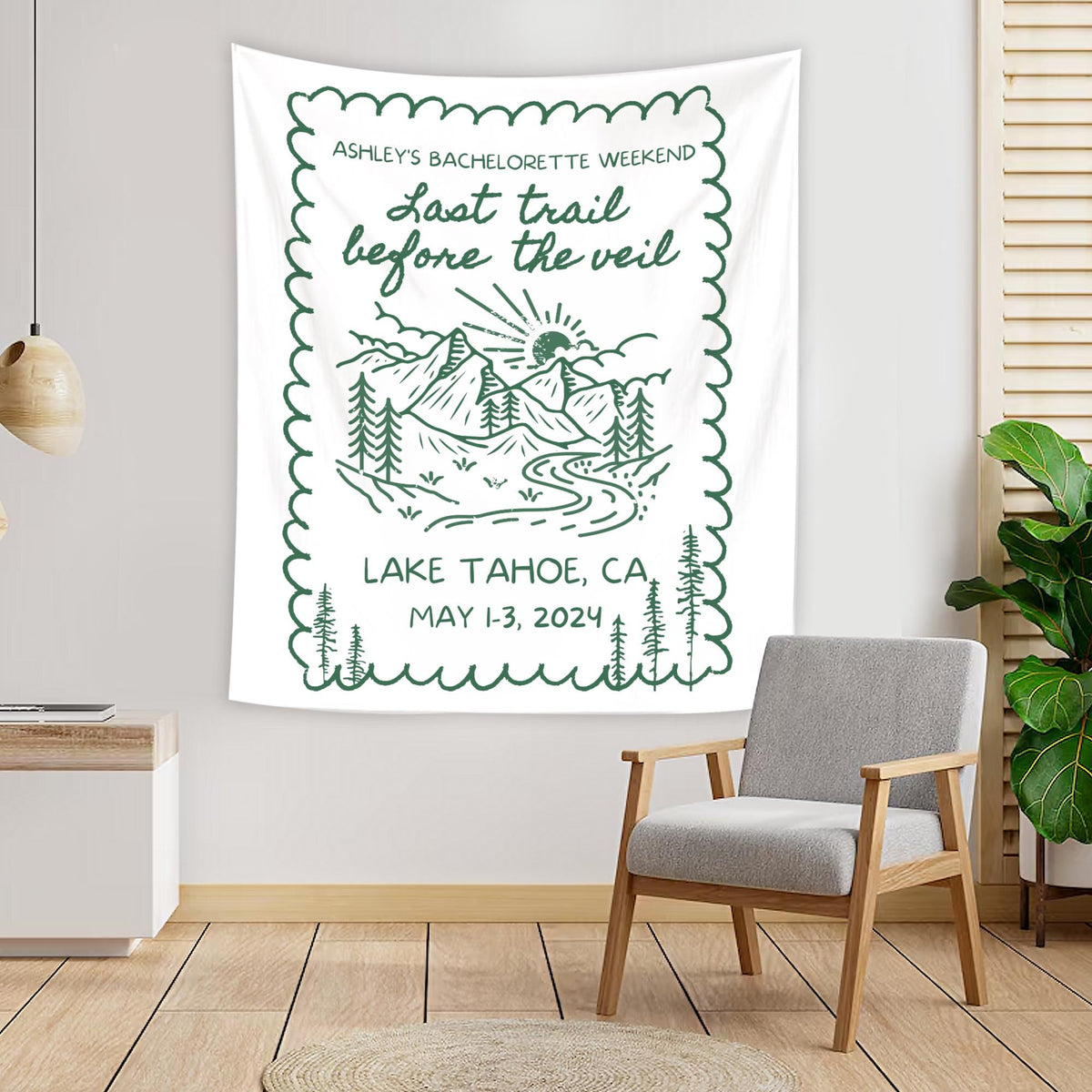 Custom Bachelorette Party Decor, Mountain Bachelorette Party Banner, Forest Bach Tapestry, Last Trail Before The Veil Hiking Bridal Shower
