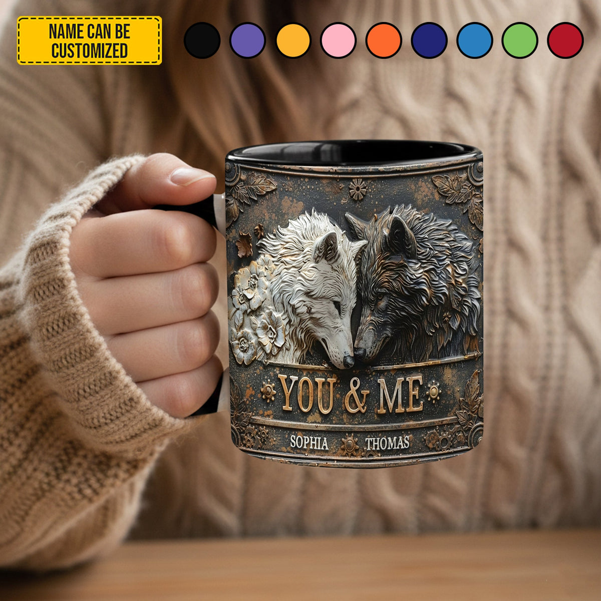 You and me wolf - Personalized Accent Mug Valentine's Day Gift Couple Gift Anniversay Gift For Him Gift For Her