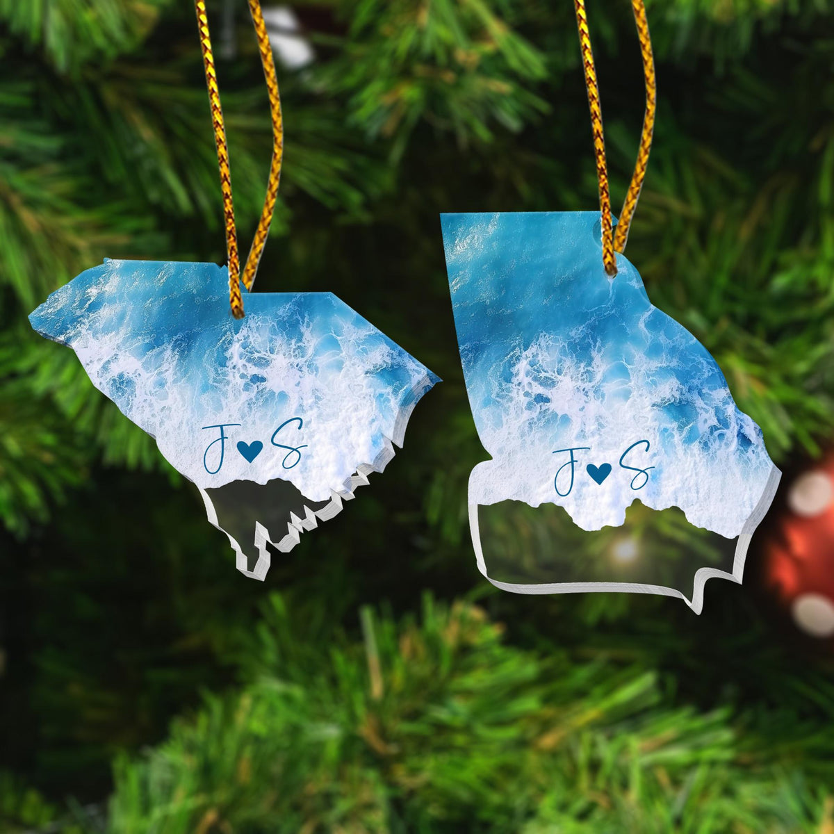 Personalized Engagement Ornament, Custom State Beach Engagement Ornament, Christmas Gift For Couples, Anniversary Gift, Engagement 2025 Gift
