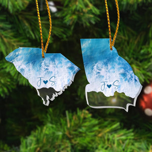 Personalized Engagement Ornament, Custom State Beach Engagement Ornament, Christmas Gift For Couples, Anniversary Gift, Engagement 2025 Gift