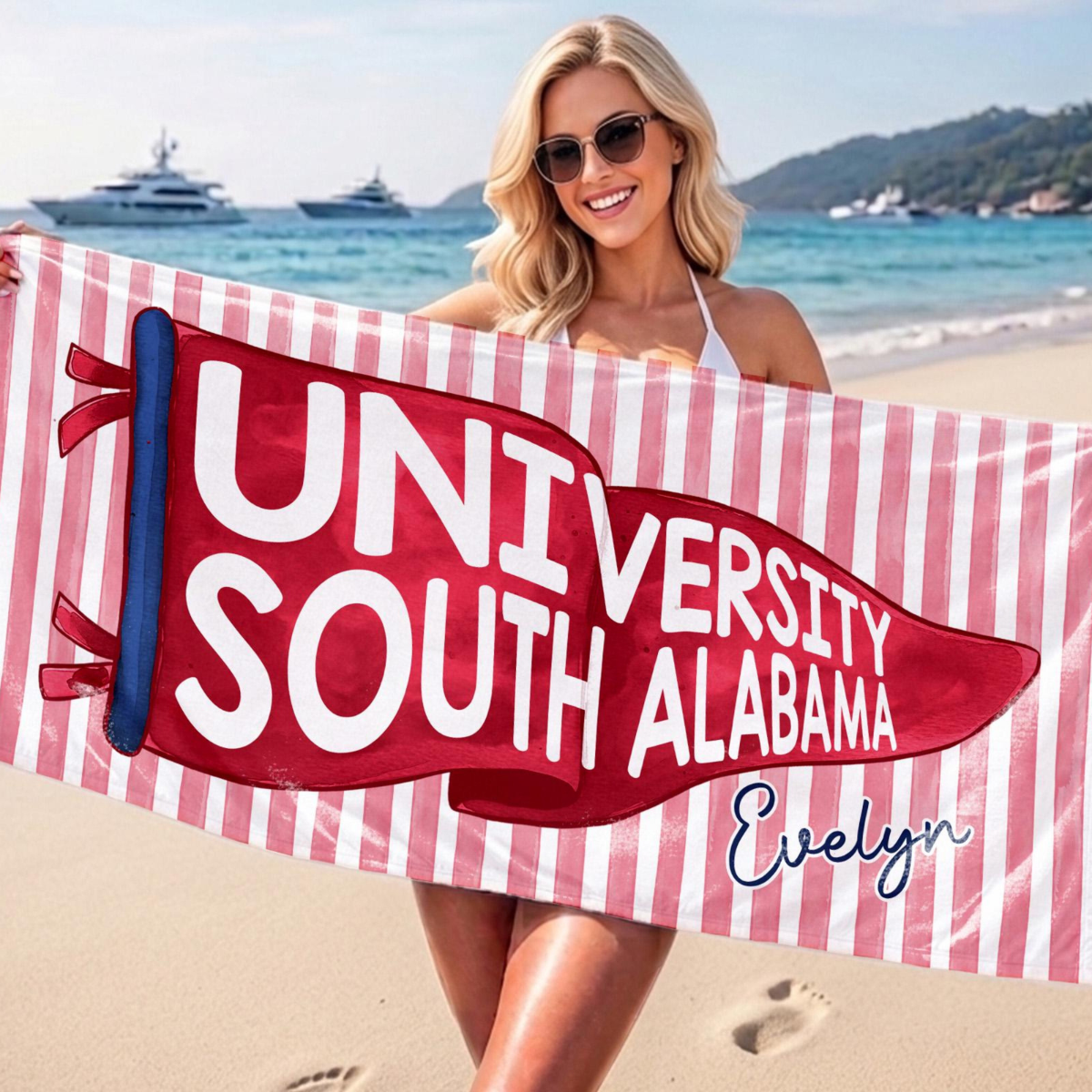 Personalized College Pennant Beach Towel, School Banner School Spirit Beach Towel, High School Graduation Gift, University Graduation Gift