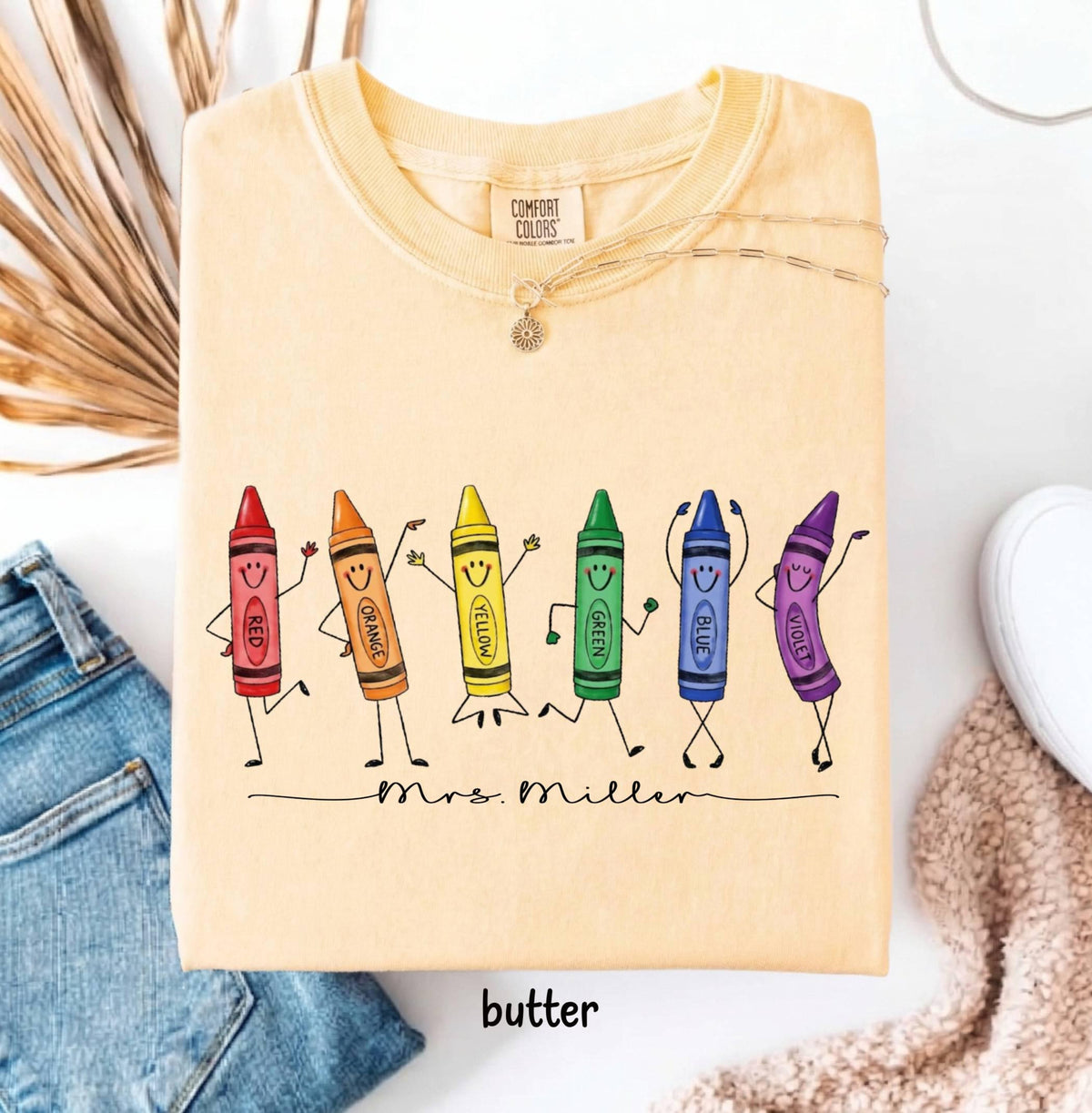 Comfort Colors Customized Crayon Doodles Teacher Shirt, Dancing Rainbow Back to School Tee, Kindergarten Elementary School Teacher Gift 10a18342-7c26-46dc-8046-32935afa7468-7.jpg