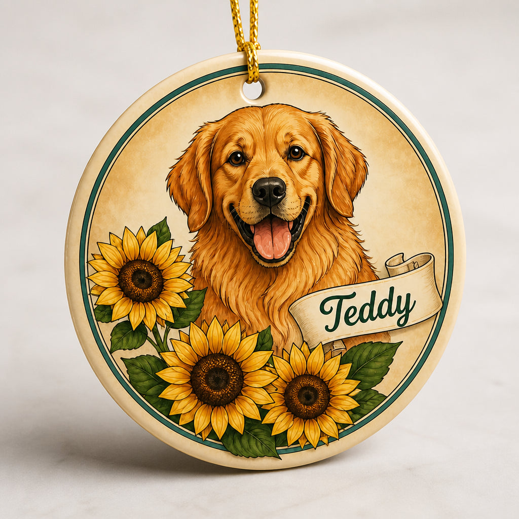 Golden Retriever Sunflower Pet Name Ornament - Personalized Ornament 10b9dbbb-fb6f-47b2-8986-7832b92caca3.jpg
