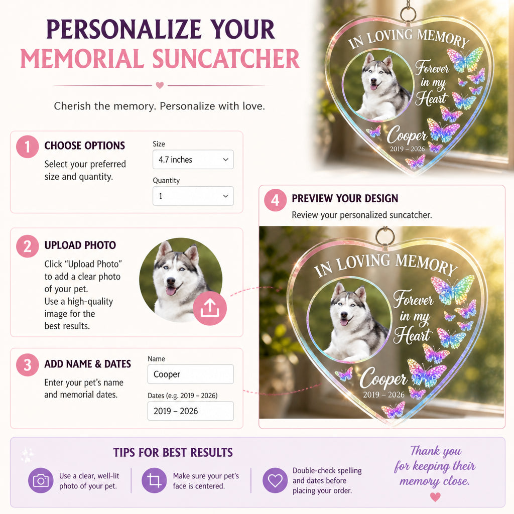 Pet Memorial Heart Suncatcher — In Loving Memory • Forever in My Heart (Photo, Name, Years) - Personalized Suncatcher Ornament 10c9c0d4-6324-4040-be37-29e820f9af4f.jpg