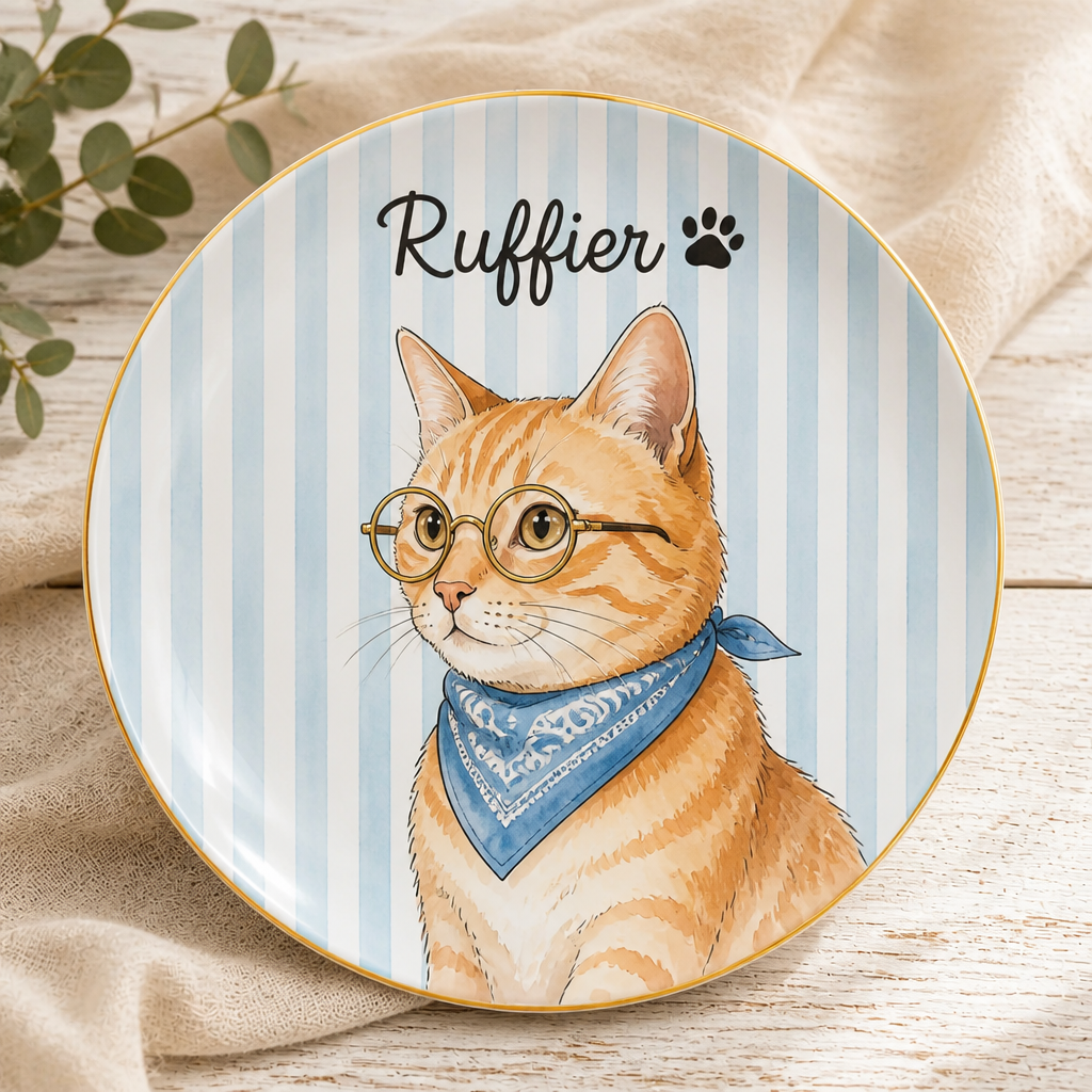 Custom Pet Portrait Ceramic Plate – Watercolor Cameo with Name - Personalized Personalized Ceramic Plate 10cba20b-ff56-41a0-91ca-36f8b725280d.png