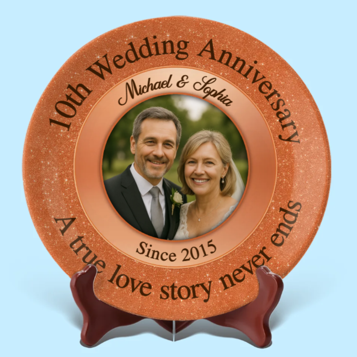 A True Love Story Never Ends - Personalized Ceramic Plate - Anniversary Gift For Couple